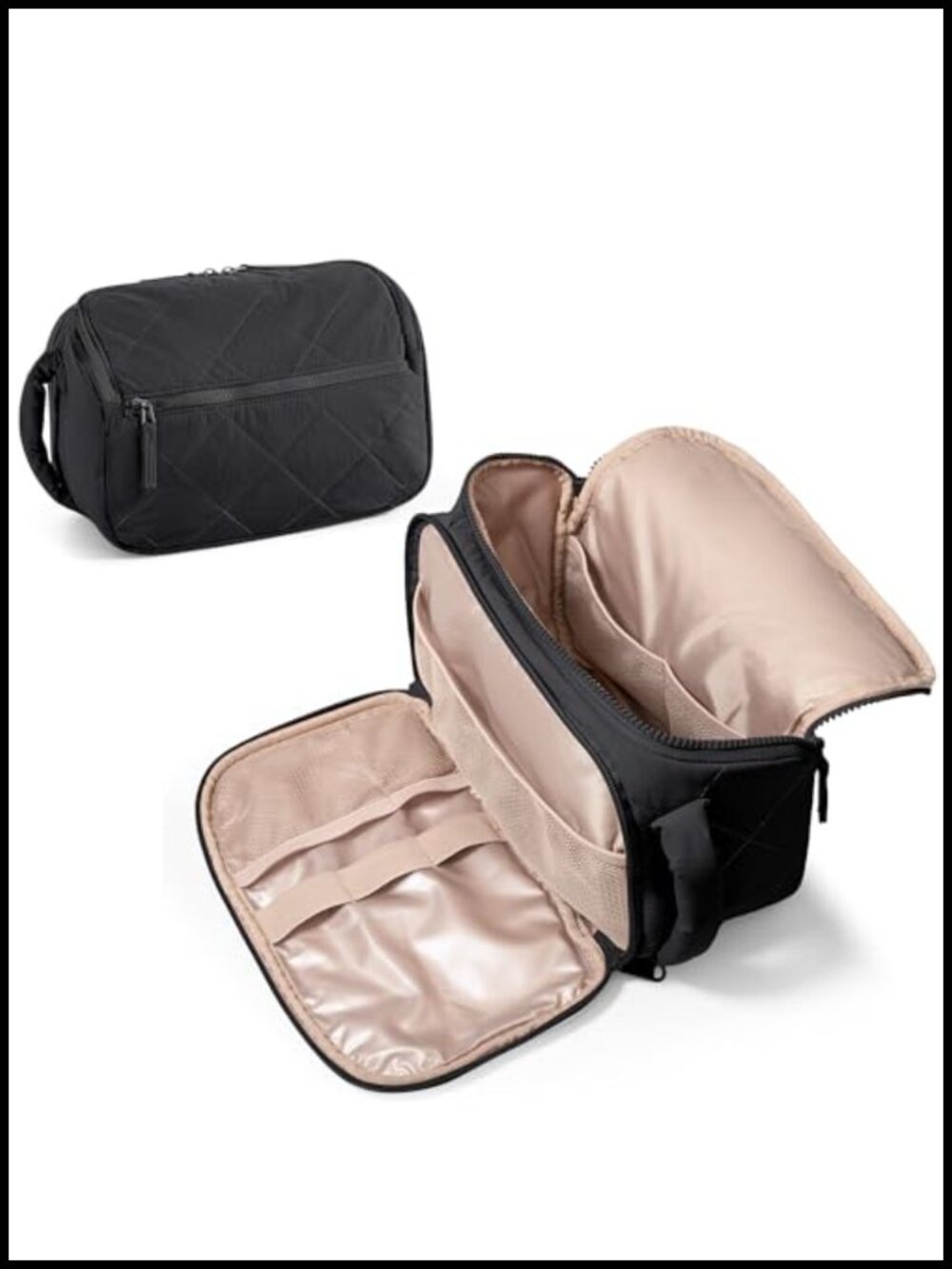 Wide-Open Travel Toiletry Bag Nylon Makeup Organizer Cosmetic Case